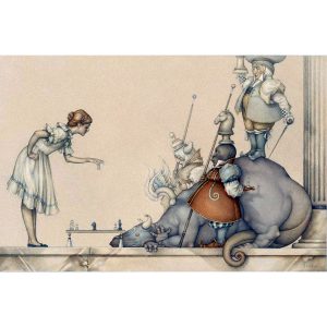 The Chess Game(2006), part of the Child's Play Suite by Michael Parkes stone lithograph