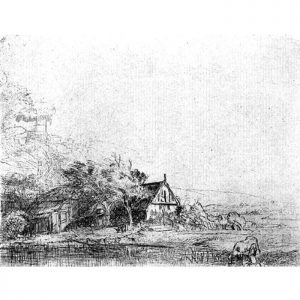 Landscape With a Cow by Rembrandt etching