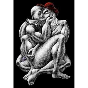 Kiss Under the Red Hat by Yuroz serigraph on paper